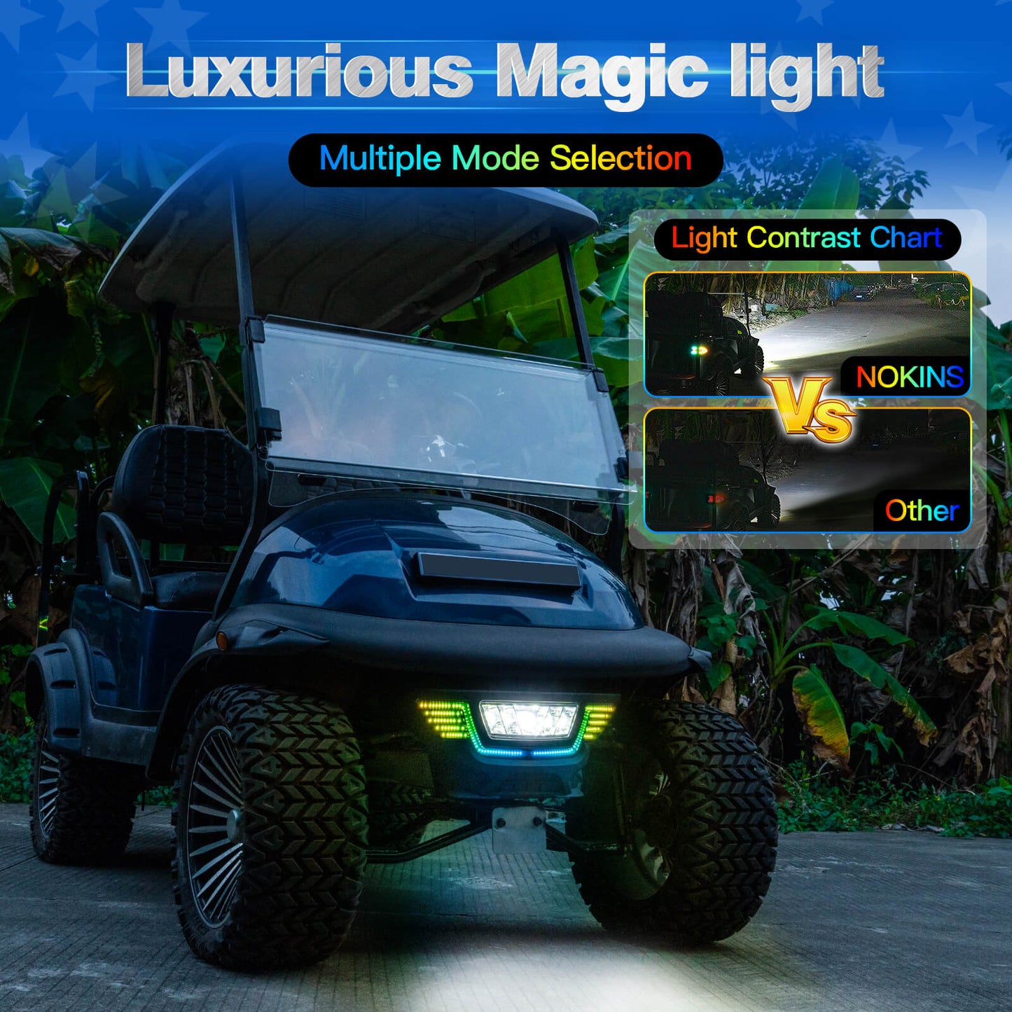 NOKINS RGB LED Light Kit for Club Car Precedent 2004-Up Electric & Gas Golf Carts | APP Control, Multi-Color Lights, Sequential Turn Signals & DRL