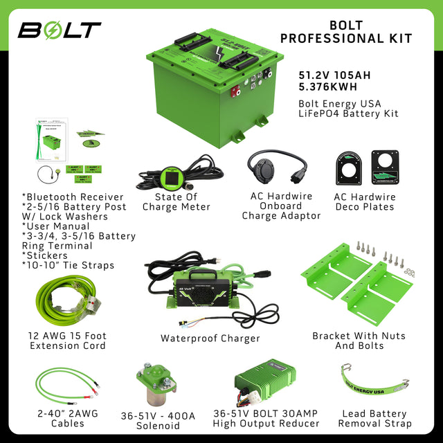 Bolt Energy EZGO RXV, 51V 105AH Square Professional Battery Kit