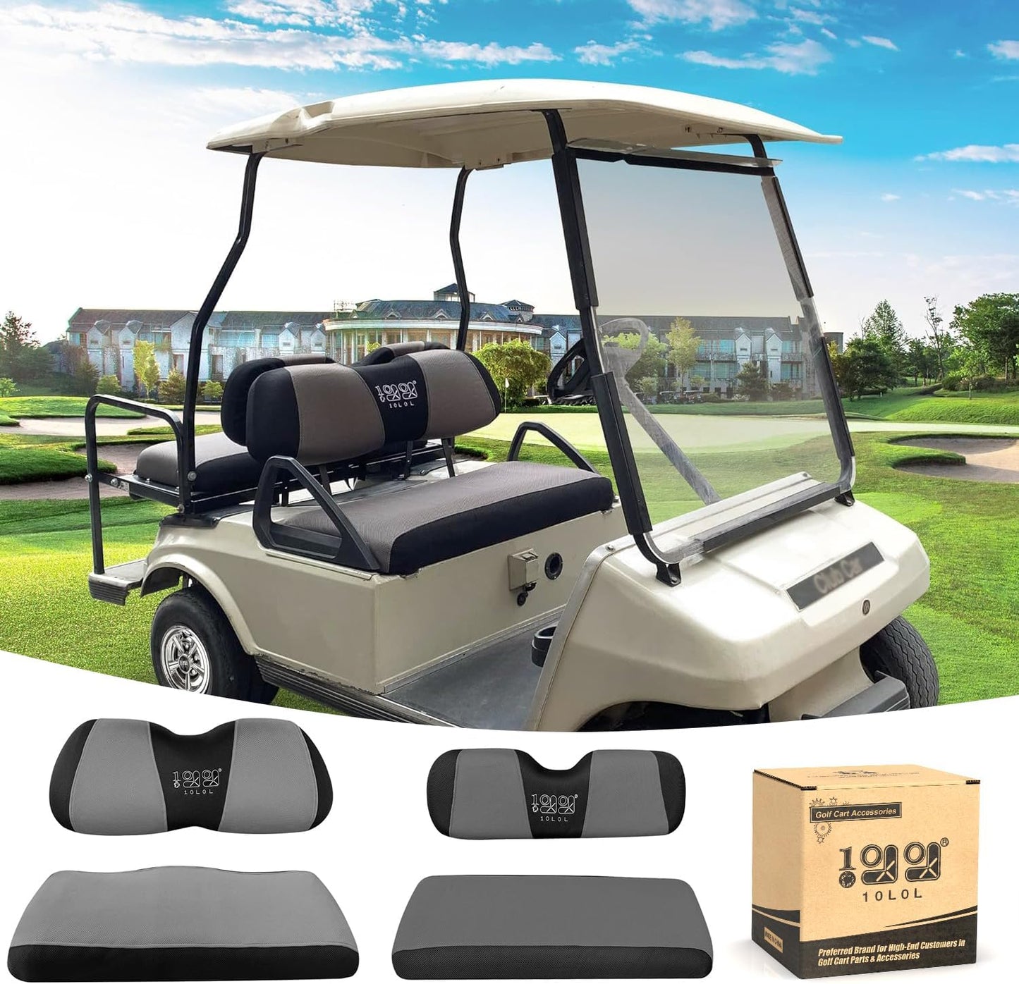 10L0L Golf Cart Front Rear Seat Cover Set Grey