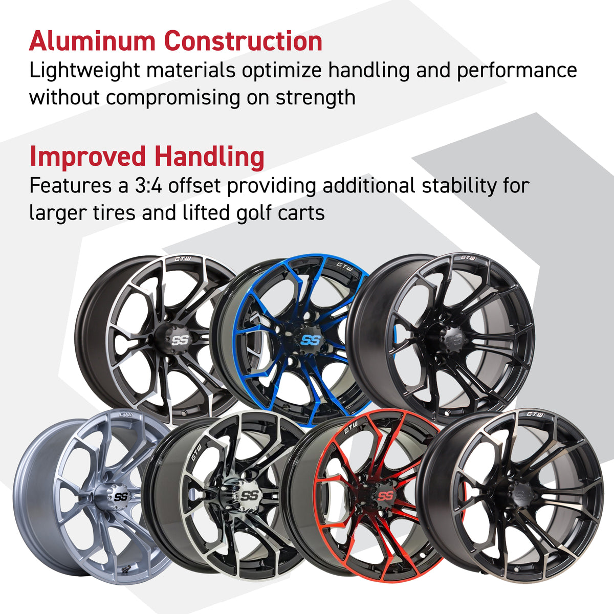 GTW Spyder Machined/Matte Grey 10 in Wheels with 205/50-10 Mamba Street Tires – Full Set