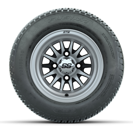 GTW Medusa 10in Black & Machined Wheels with 18in Fusion DOT Street Tires – Golf Cart Upgrade