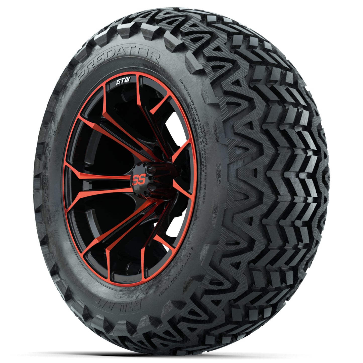 GTW Red/Black Spyder 14 in Wheels with 23x10-14 GTW Predator All-Terrain Tires - Set of 4