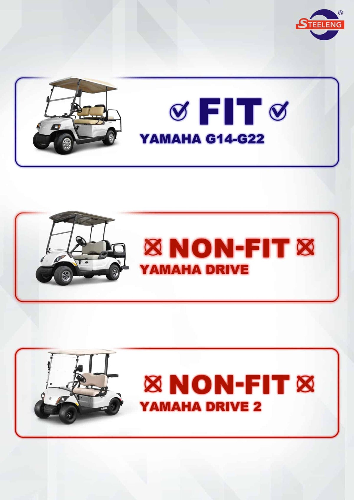 NOMAD Rear Flip Seat – Yamaha G14 thru G22 (Replacement roof supports provided) / Black Cushion Set