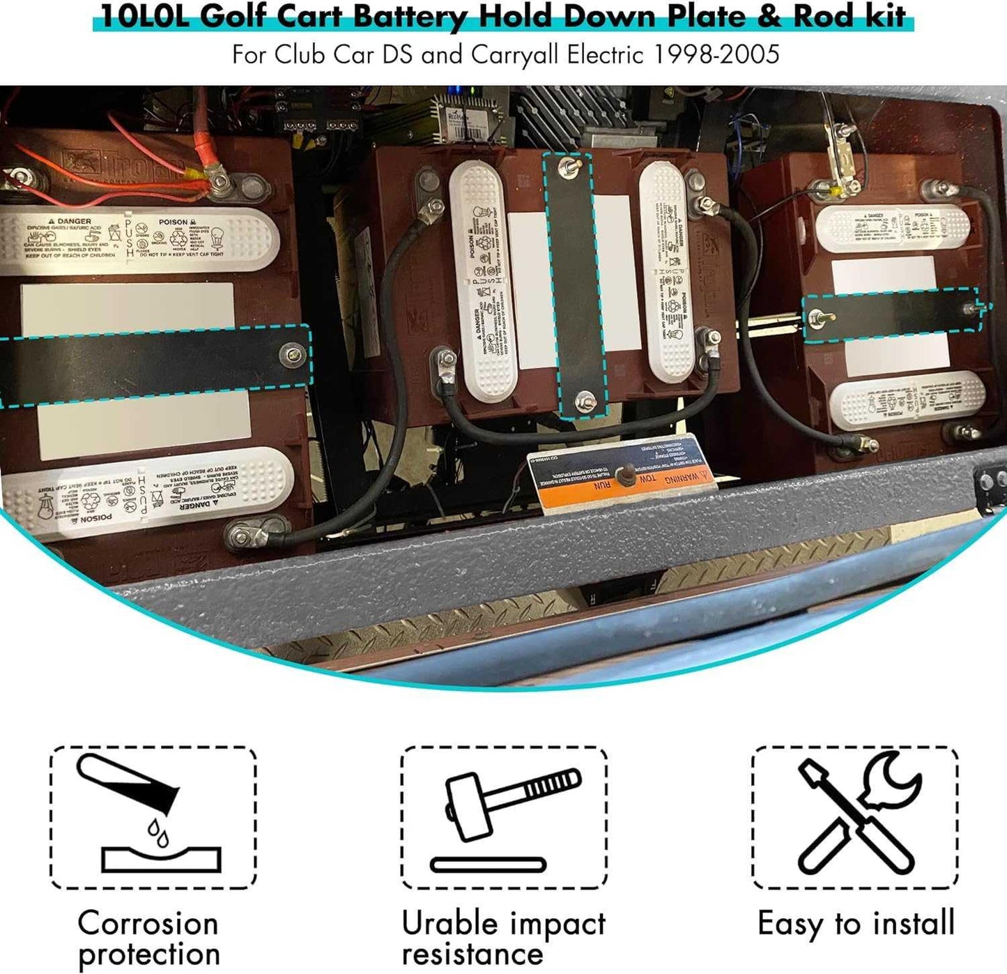 Battery Hold Down Plate Kit for Club Car DS and Carryall Electric