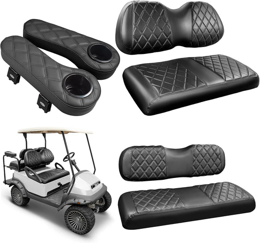Club Car Precedent Front & Rear Seat Covers with Flip-Up Armrests & Cup Holders | 1" Square Tube