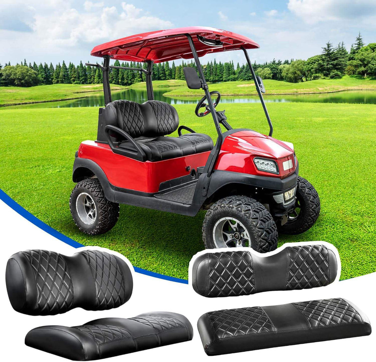 NOKINS Diamond Golf Cart Seat Covers – Club Car Precedent, Tempo & Onward, Front & Rear