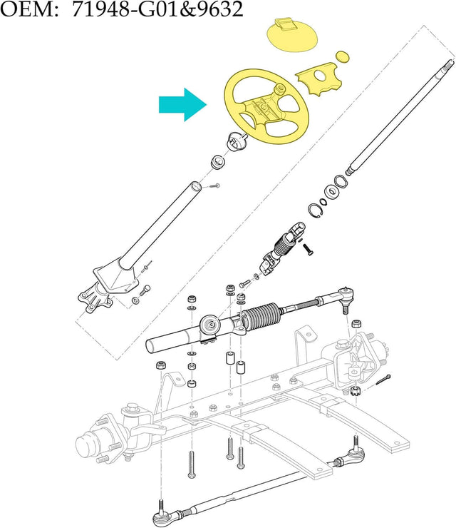 Golf Cart 13 inch Steering Wheel for EZGO TXT, RXV, Medalist, Shuttle, Workhorse, Cushman - 10L0L