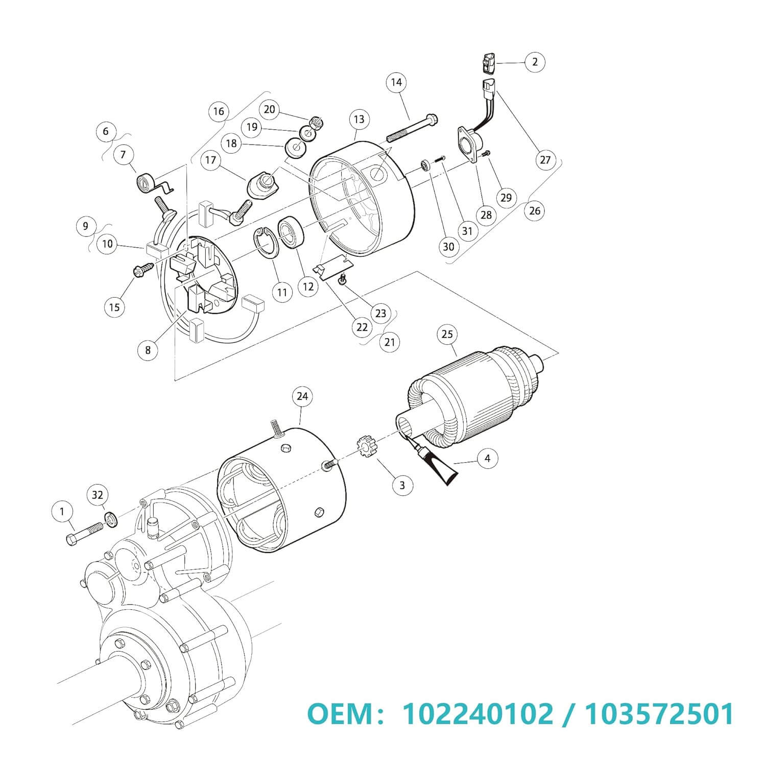 Golf Cart KDS Electric Motor DC 48V 3.7KW for Club Car DS & Precedent 2001-up