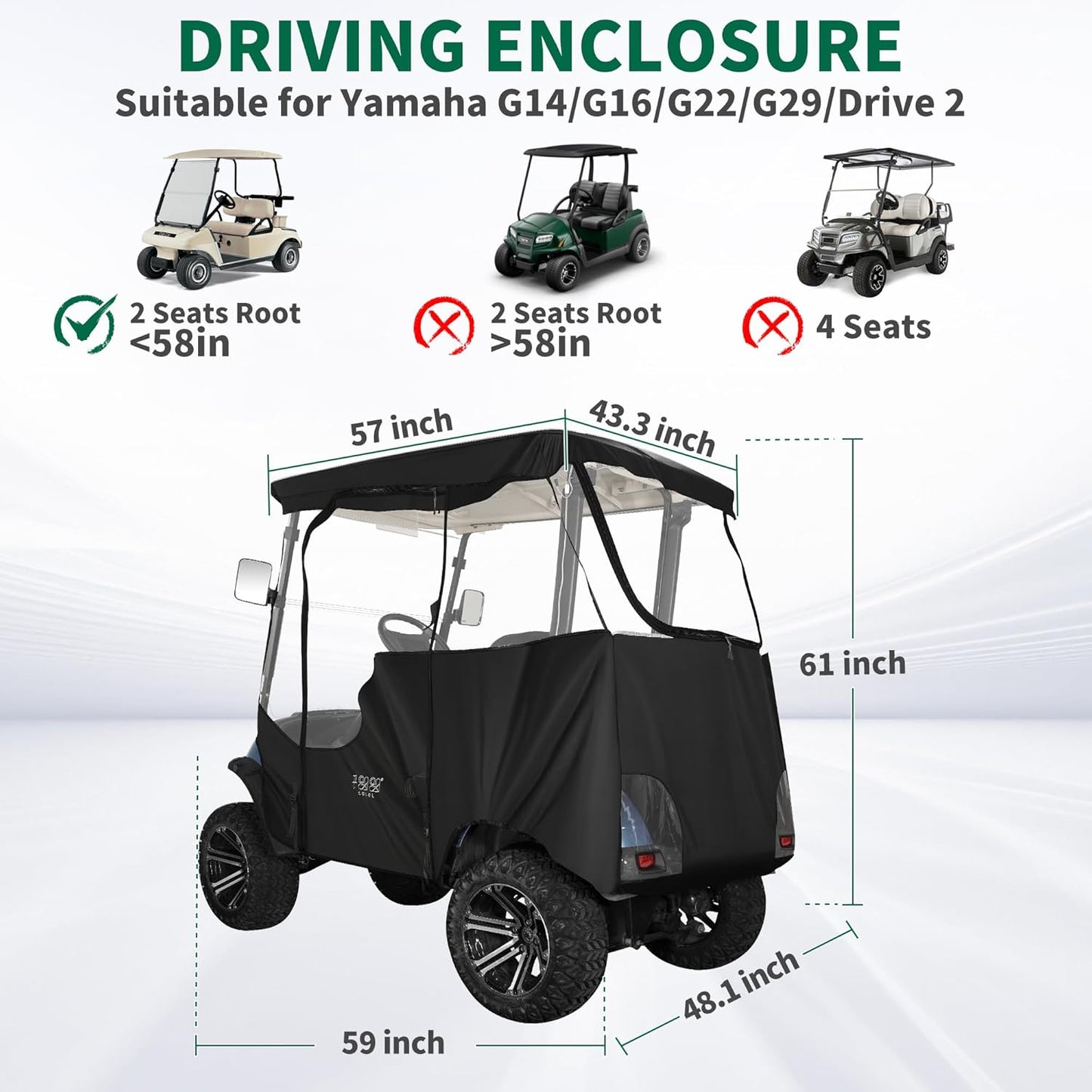 10L0L 2 Passenger Golf Cart Enclosure Size