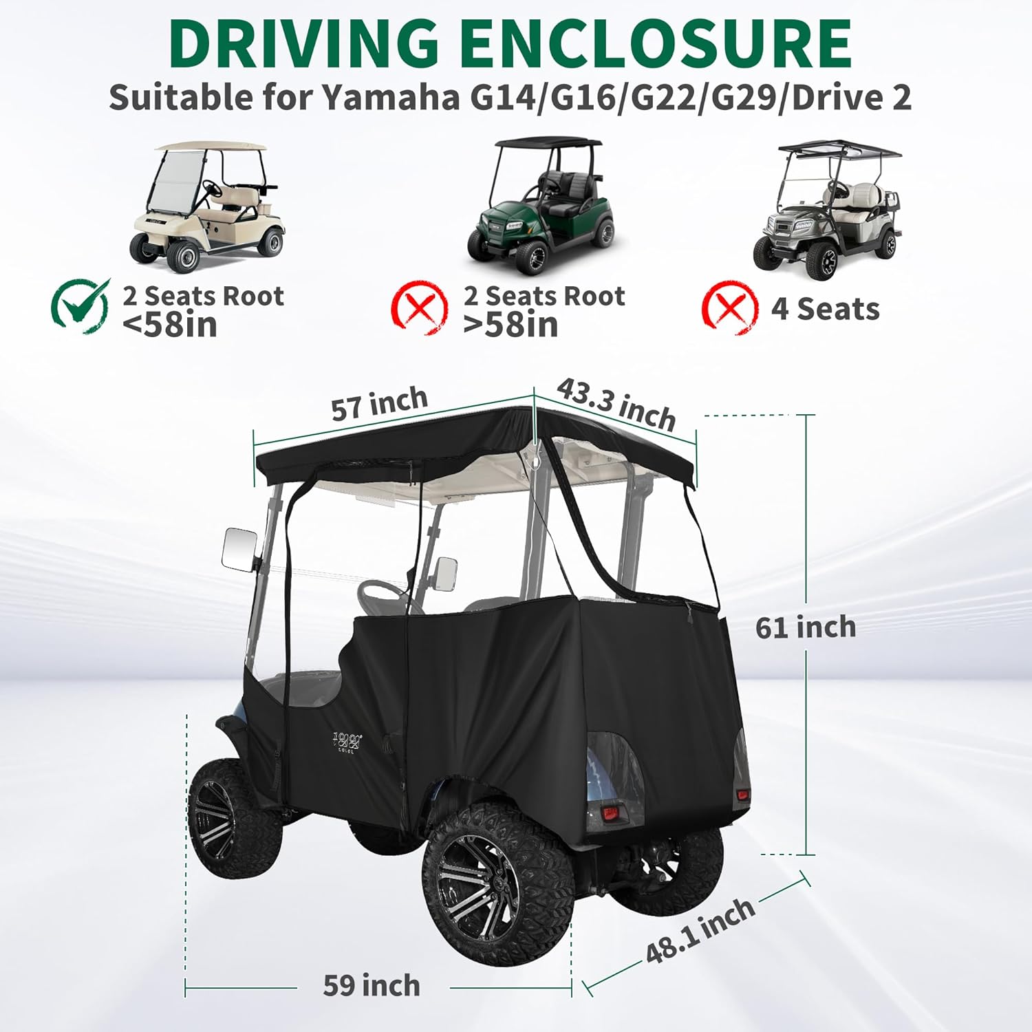 10L0L 2 Passenger Golf Cart Enclosure Size