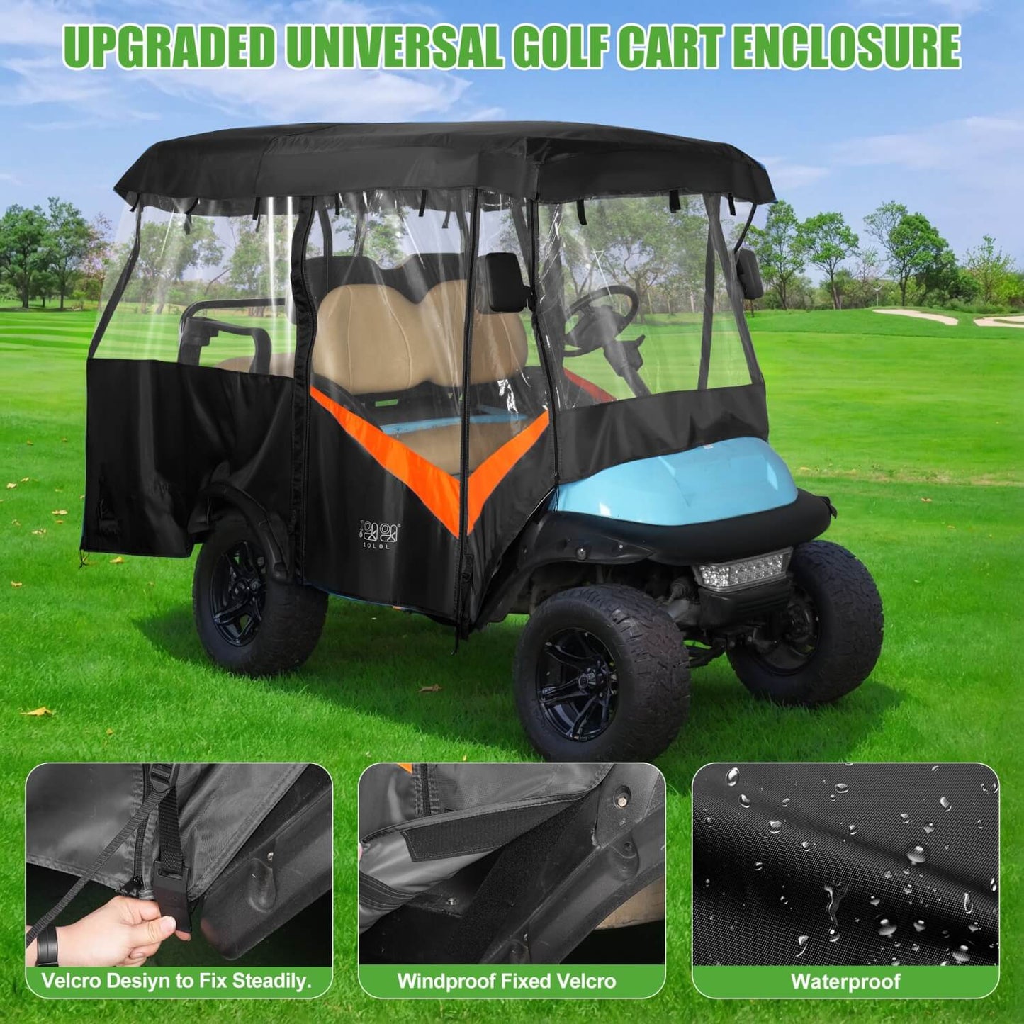 10L0L Golf Cart Driving Enclosures 4 Passenger Extended Roof