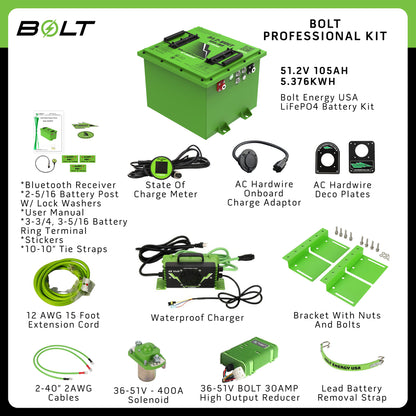 Bolt Energy EZGO RXV, 51V 105AH Square Professional Battery Kit