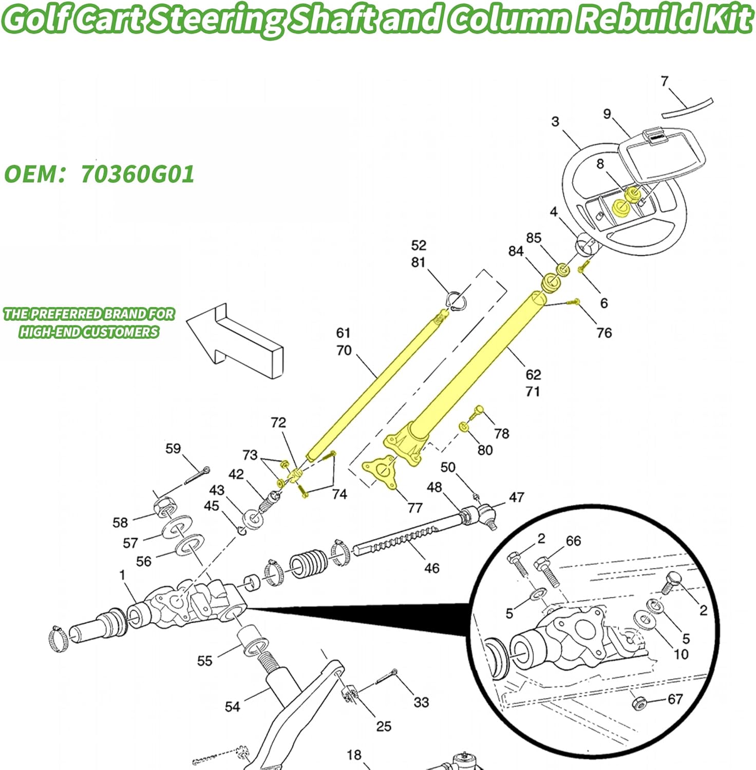 Golf Cart Steering shaft and Column Rebuild Kit