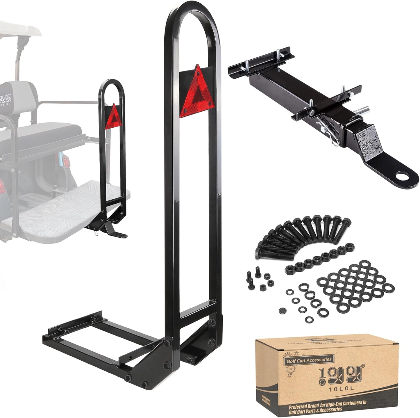 10L0L Universal Golf Cart Rear Seat Safety Grab Bar with Trailer Hitch