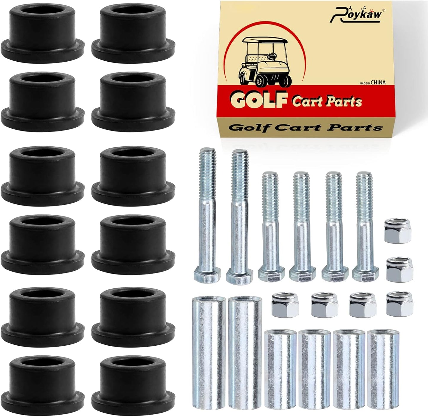 Front Leaf Spring & Upper A-Arm Bushing Sleeve Kit with Bolts for Club Car DS (1992-Up Gas & Electric Golf Carts)