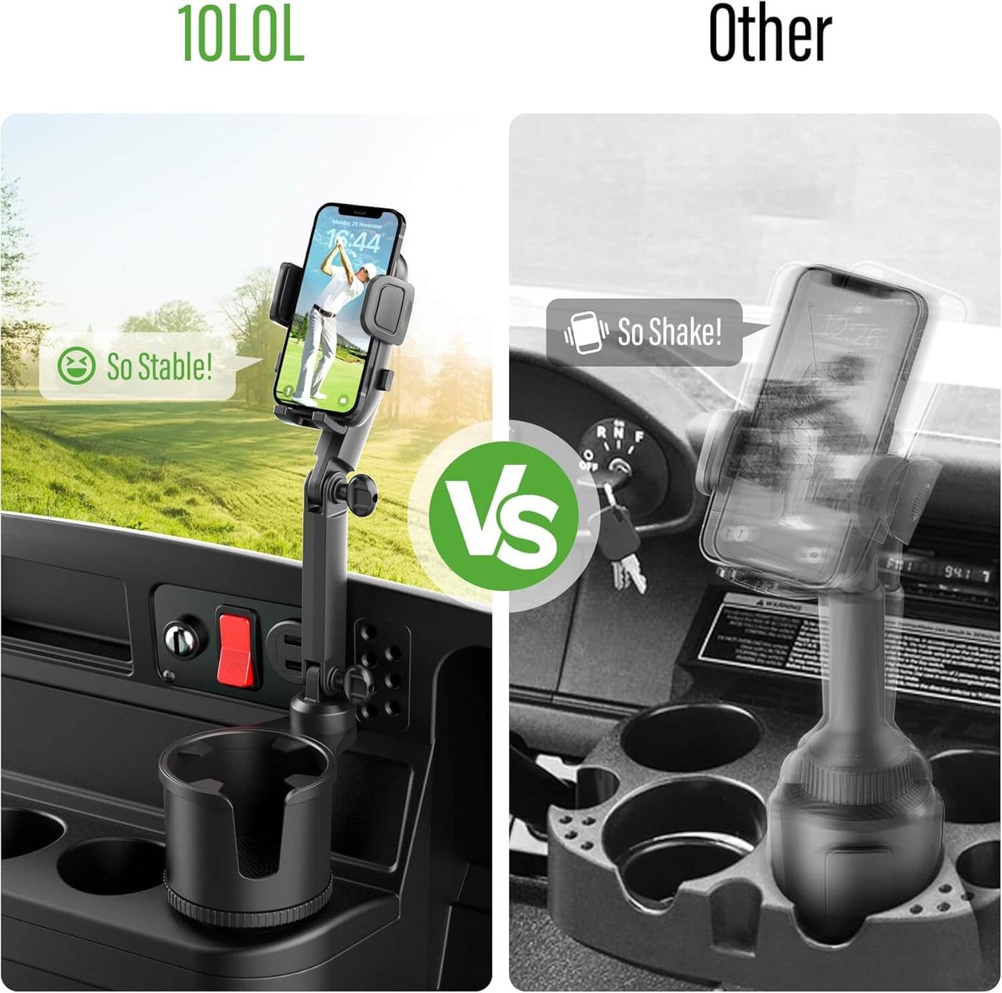 Universal Golf Cart Phone Holder with Cup Holder 360° Rotation - 10L0L