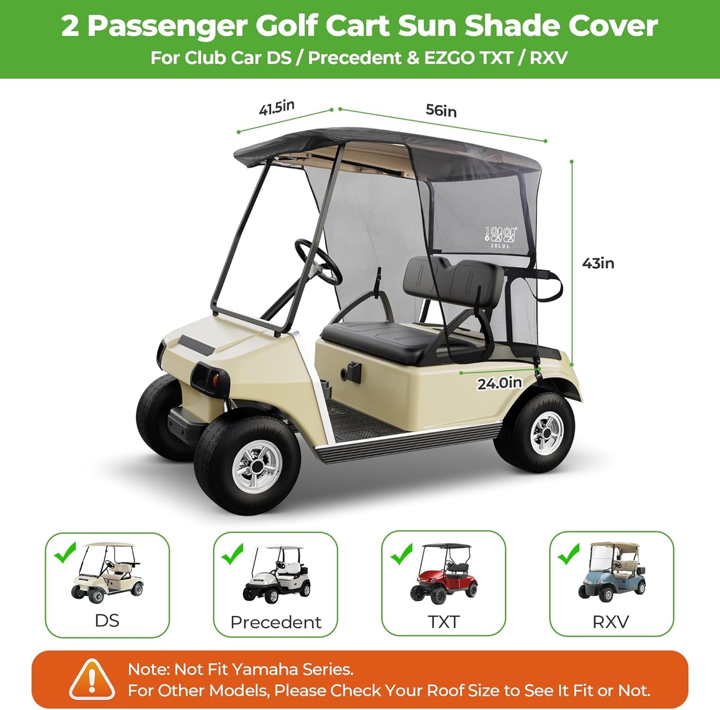 2 Passenger Golf cart Sun Shade Cover