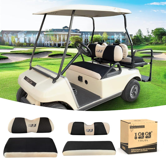 10L0L Golf Cart Front Rear Seat Cover Set Black