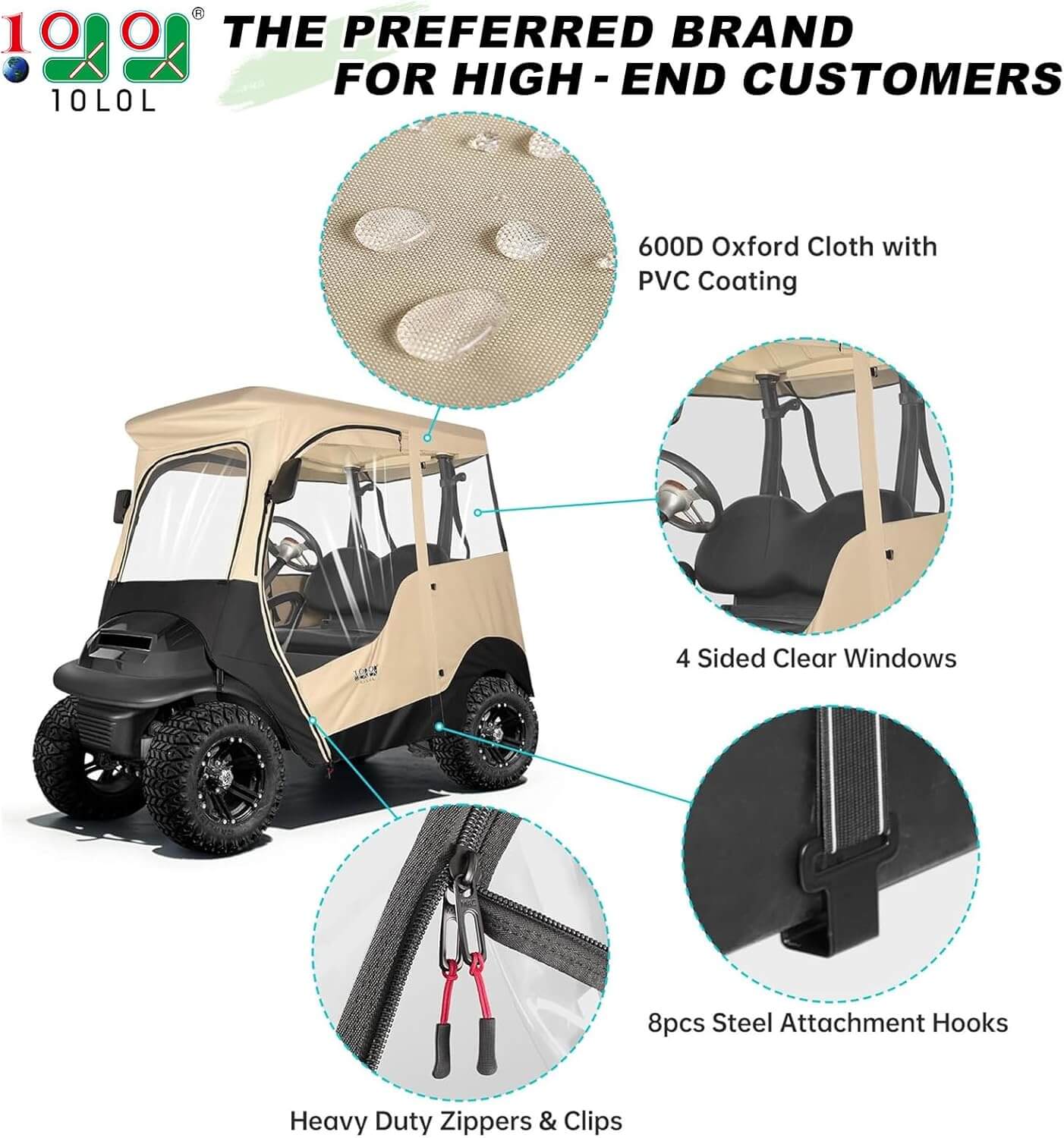 10L0L 2 Passenger Golf Cart Driving Enclosure for Club Car Precedent