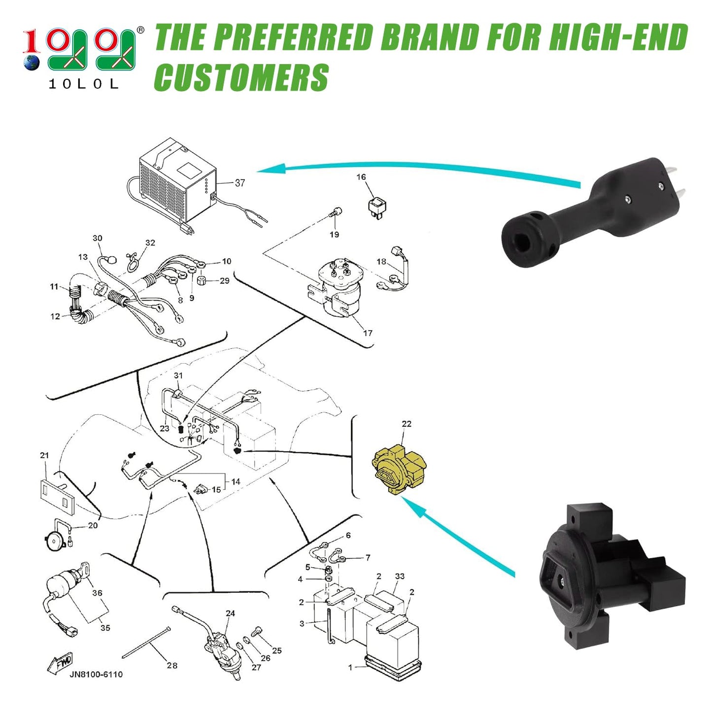 10L0L Golf Cart 2 Prong Crow Foot Charger Handle Plug & E-Way Plug Receptacle