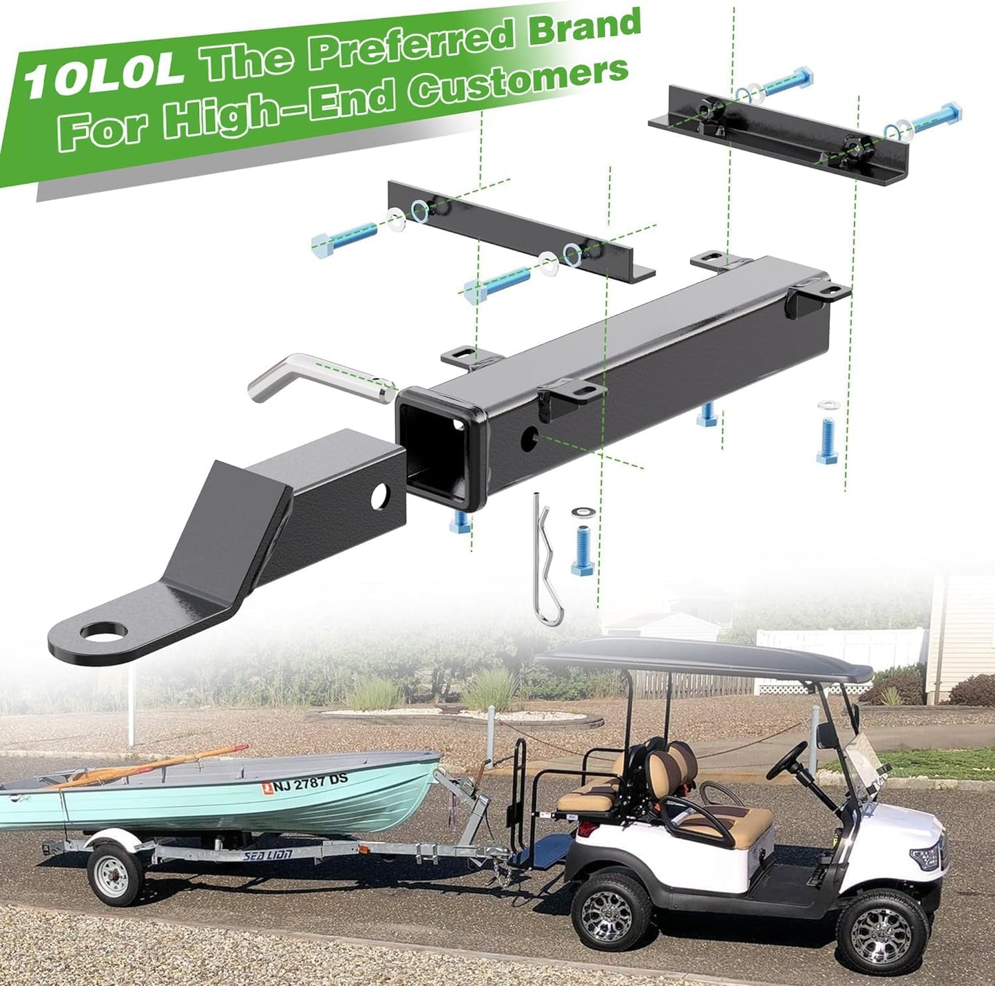 Heavy Duty Golf Cart Trailer Hitch Kit with 2" Receiver for Yamaha, EZGO, Club Car - Easy Installation