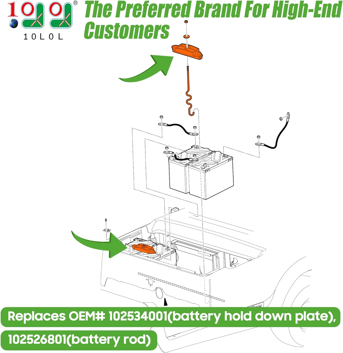 10L0L Golf Cart Battery Hold Down Plate with Rods Kit 