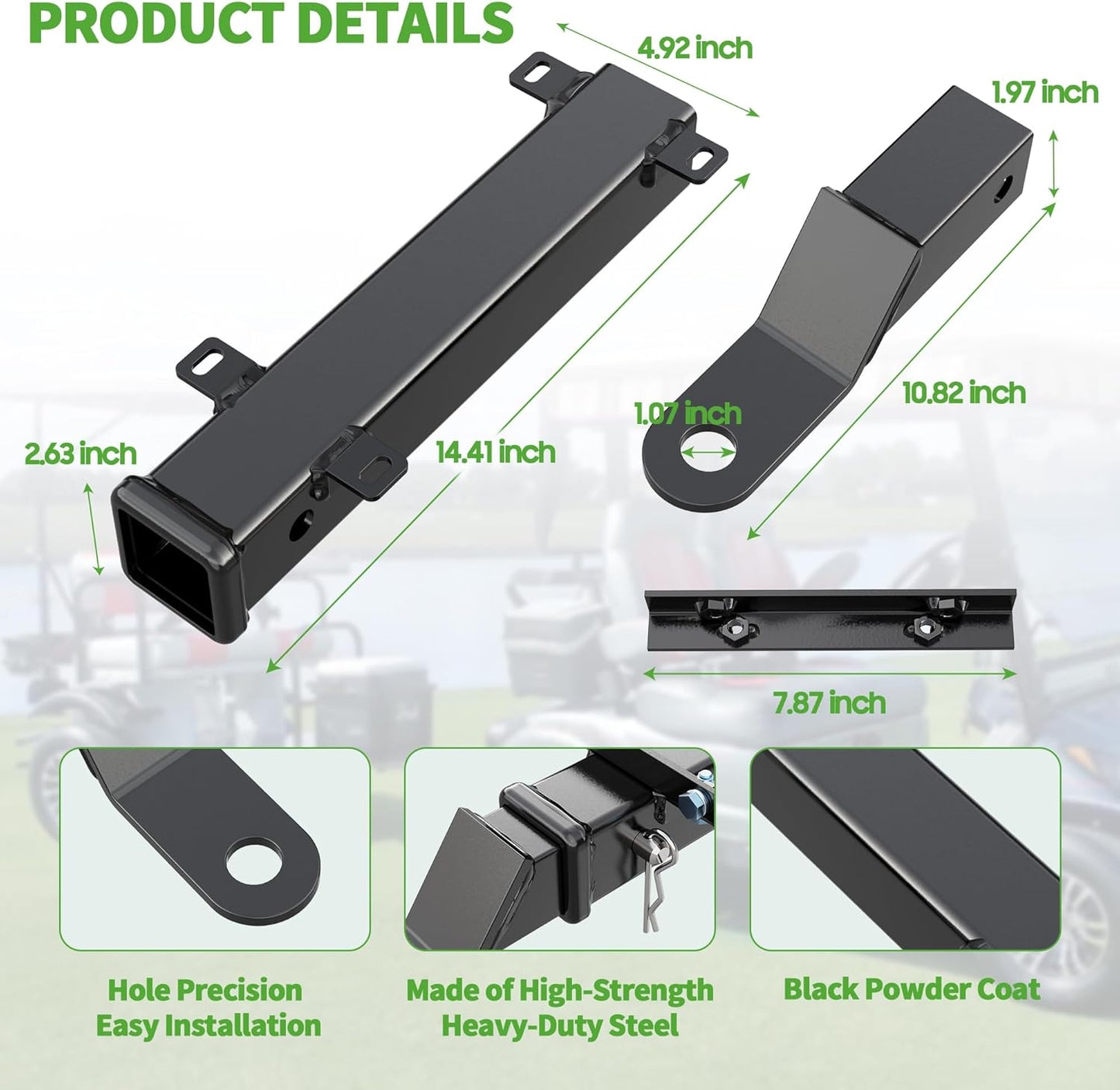 Heavy Duty Golf Cart Trailer Hitch Kit with 2" Receiver for Yamaha, EZGO, Club Car - Easy Installation