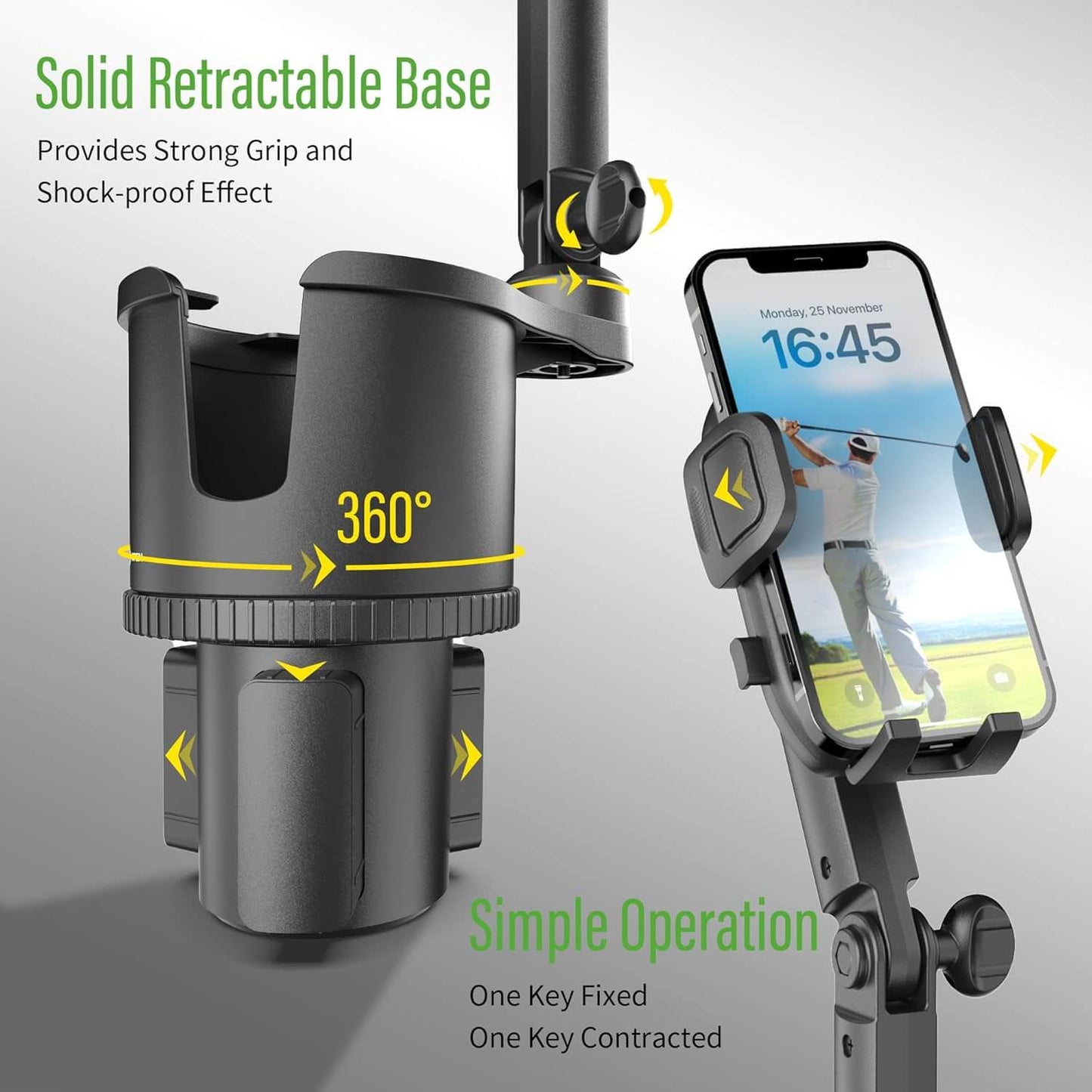 Universal Golf Cart Phone Holder with Cup Holder 360° Rotation - 10L0L