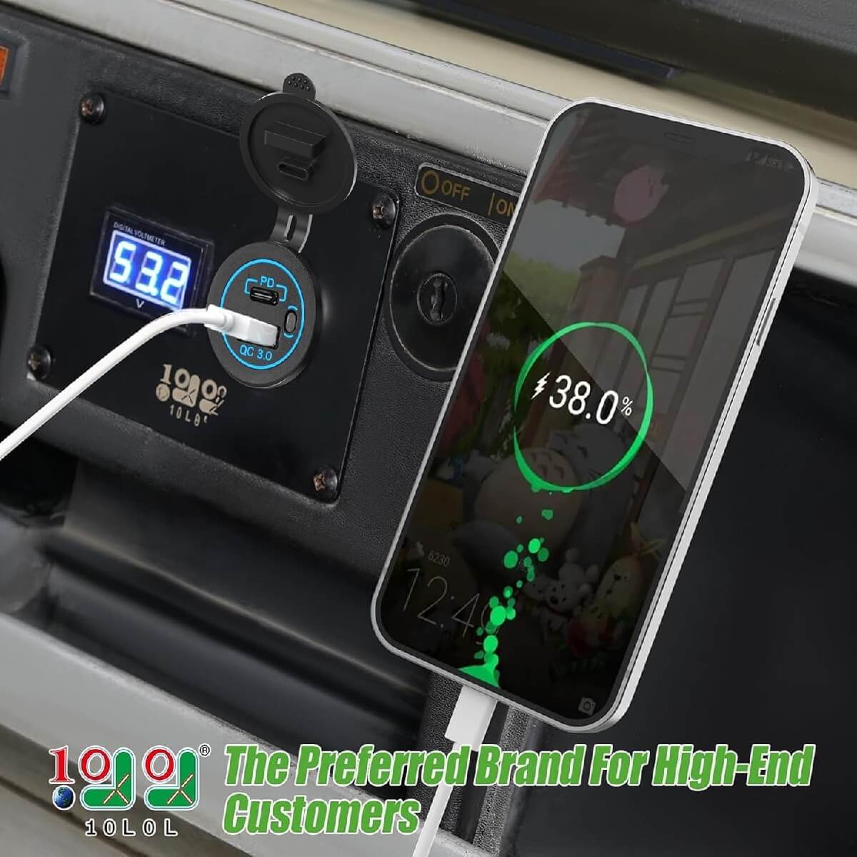 10L0L 12V USB & Type-c Outlet Quick Charge 3.0 Dual USB Charger Socket