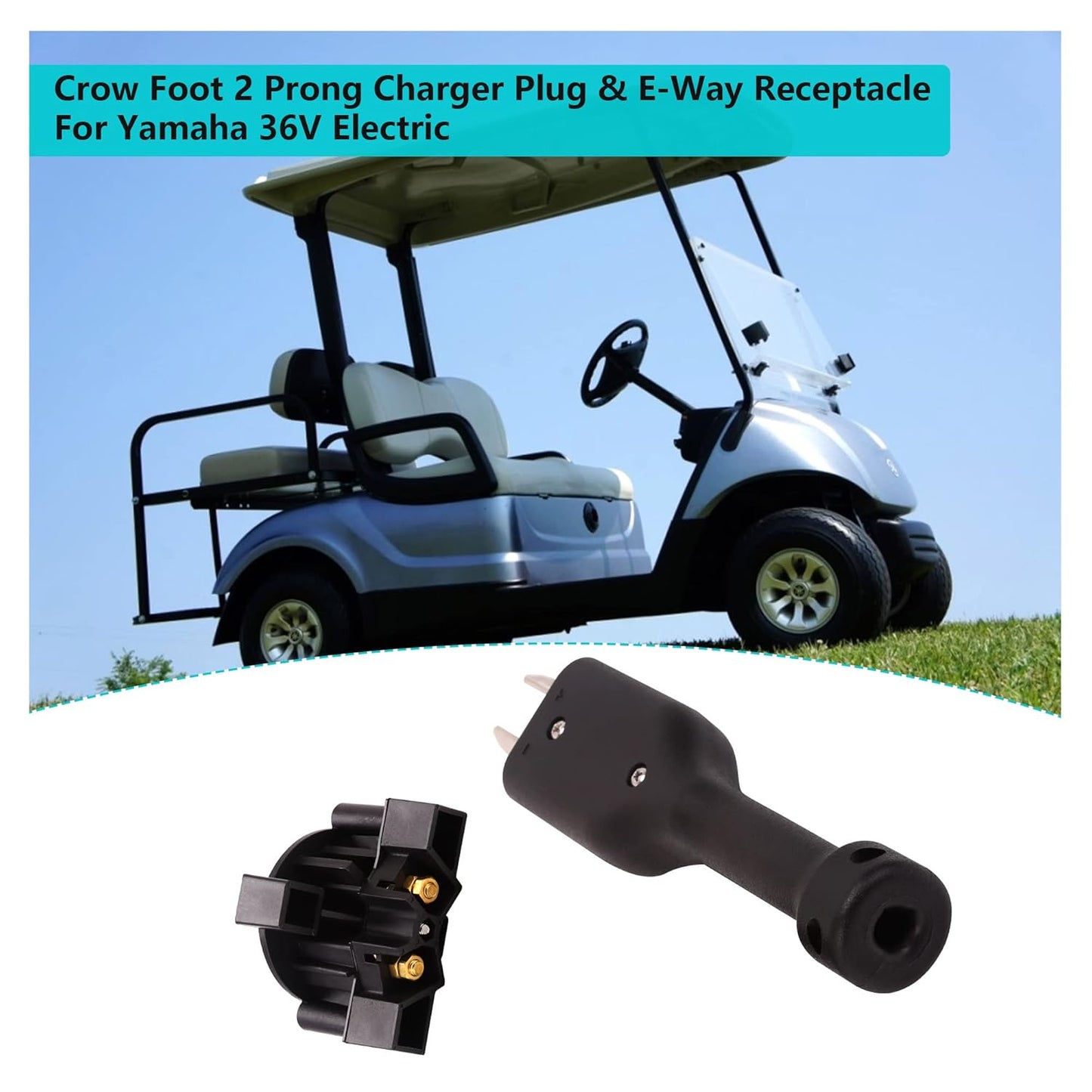 Golf Cart 2 Prong Crow Foot Charger Handle Plug & E-Way Plug Receptacle for Yamaha Electric