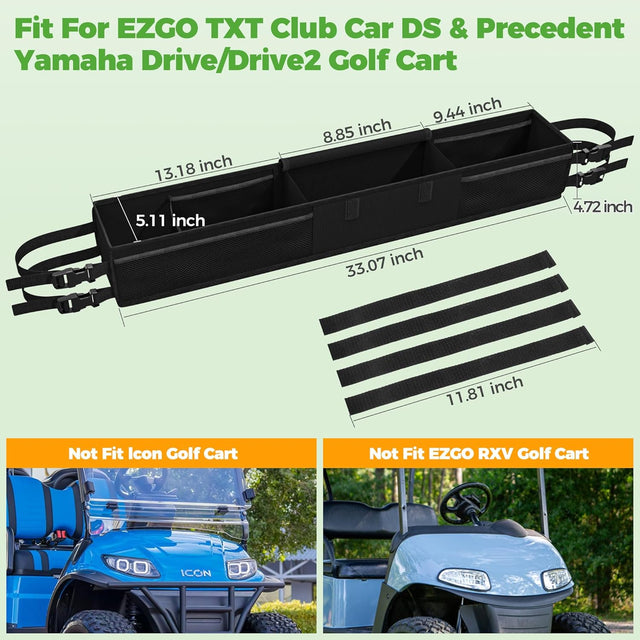 Golf Cart Storage Basket - No-Drill 1680D Organizer