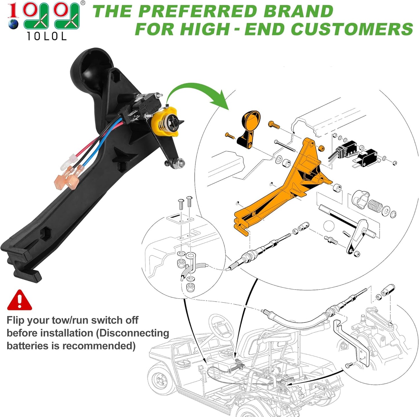 Golf Cart Forward and Reverse Shifter Assembly Kit for Club Car DS 1992-Up Gas