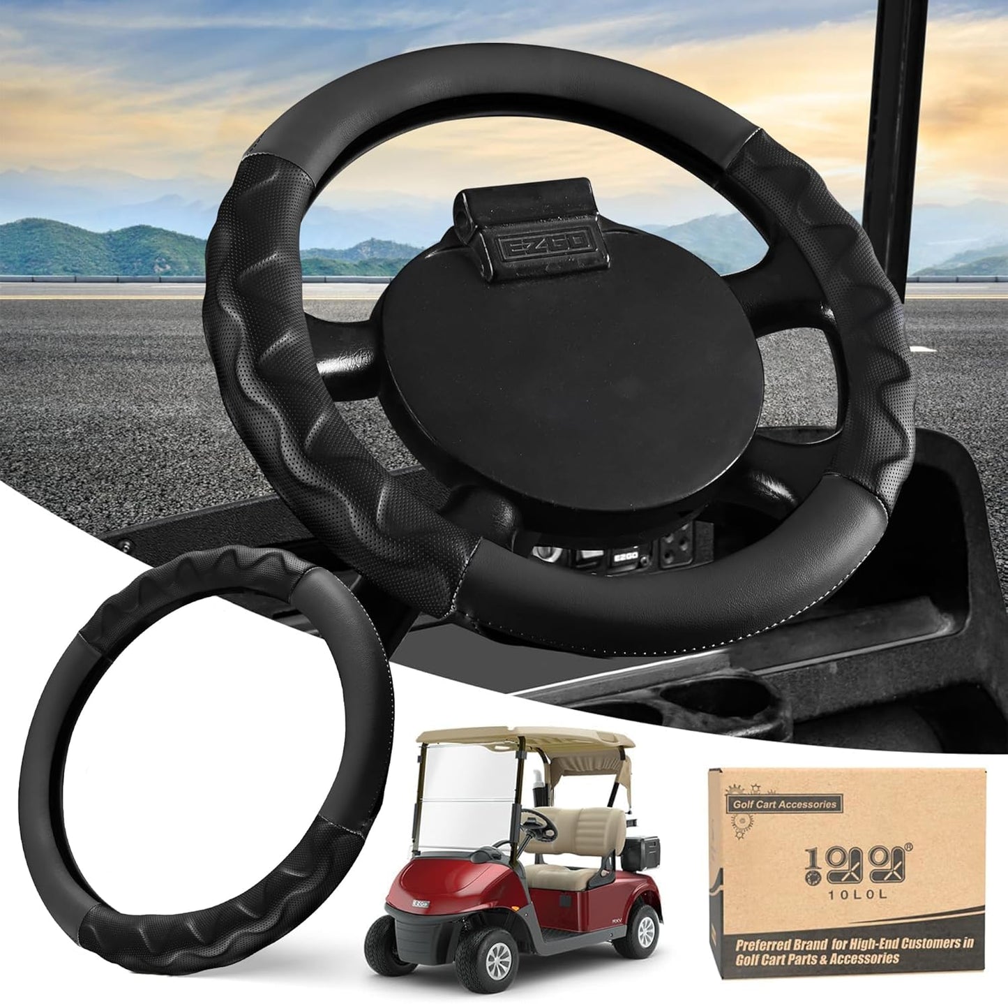 10L0L 13 Inch Golf Cart Steering Wheel Covers Black