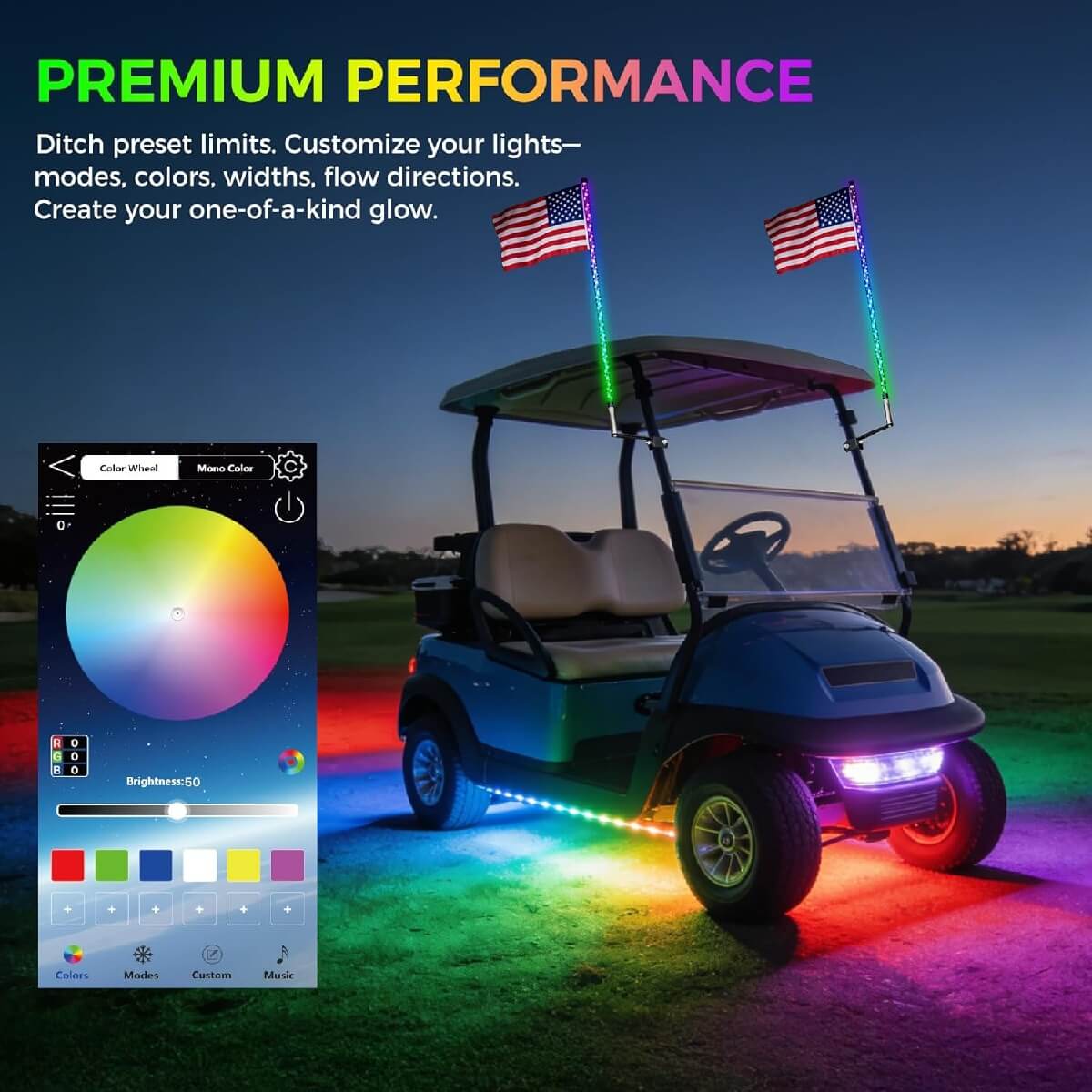 Golf Cart Whip Lights 2.53FT – 210 Modes, Waterproof LED Safety & Style Upgrade