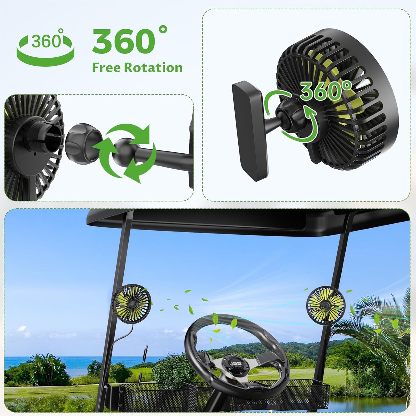 Golf Cart Fan 360 Degree Rotating Bracket