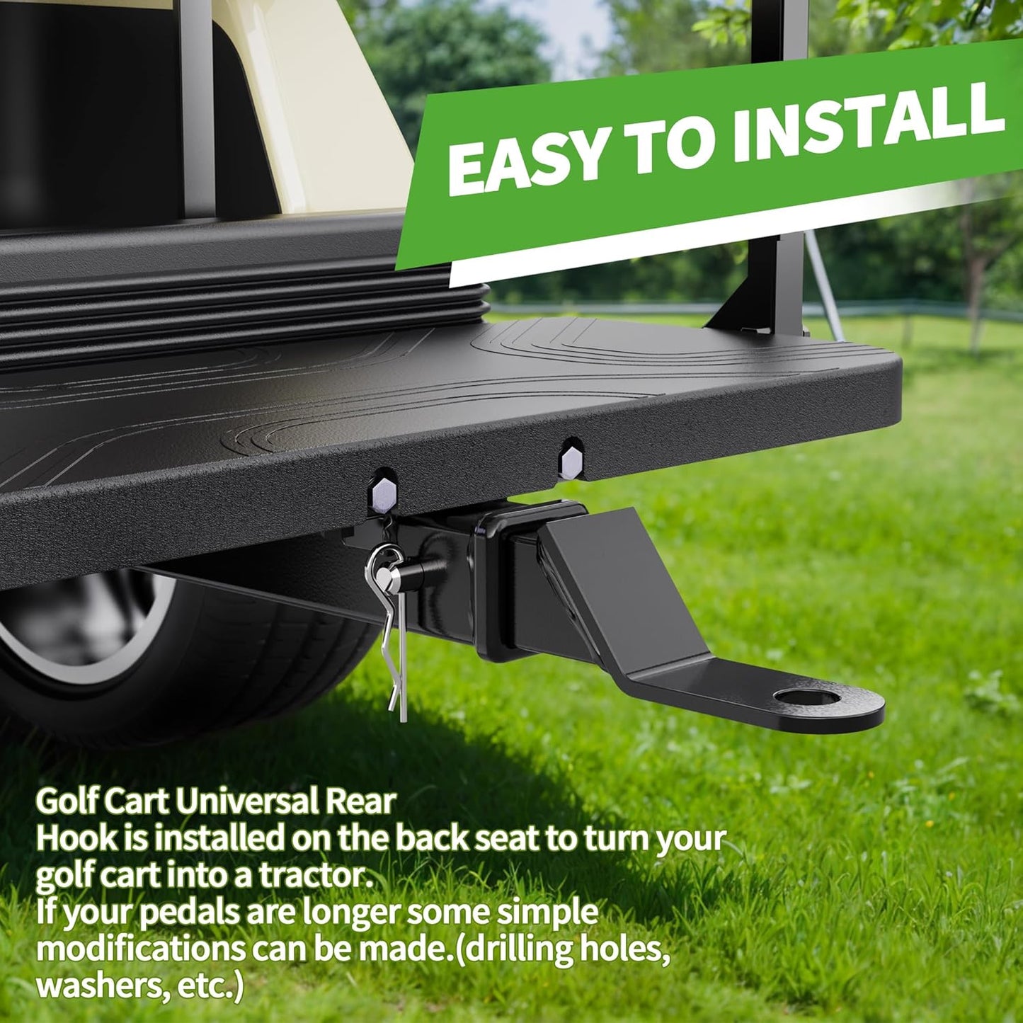 Heavy Duty Golf Cart Trailer Hitch Kit with 2" Receiver for Yamaha, EZGO, Club Car - Easy Installation