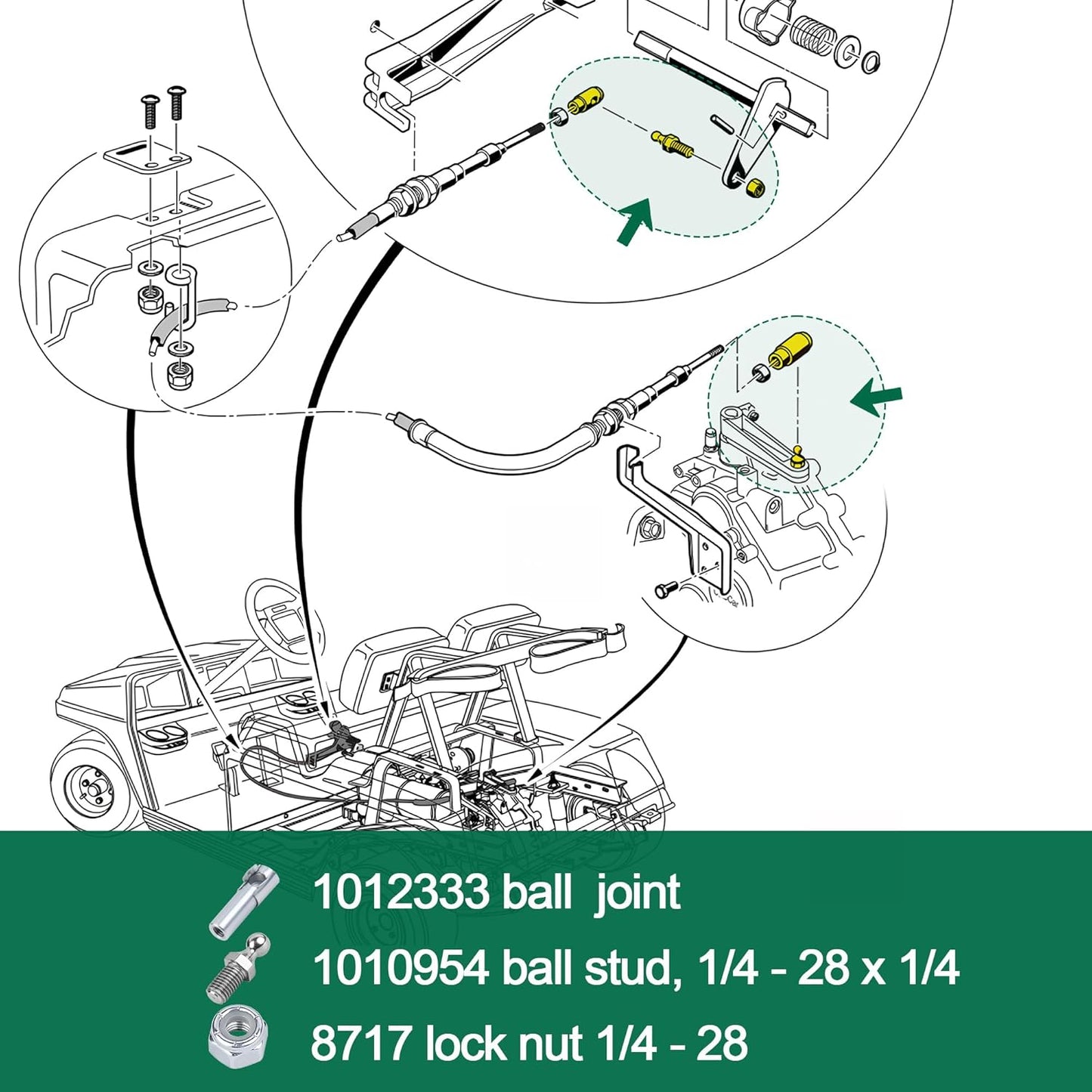 Golf Cart Transmission Cable End and Ball Stud Kit