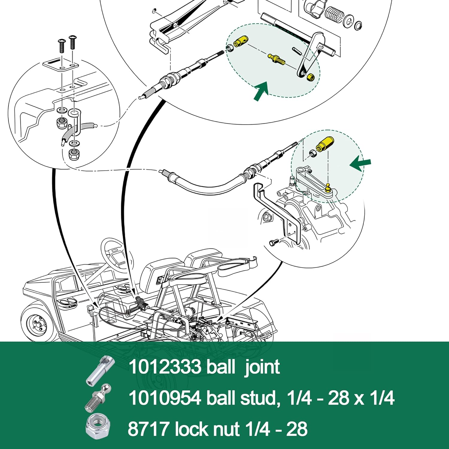 Golf Cart Transmission Cable End and Ball Stud Kit