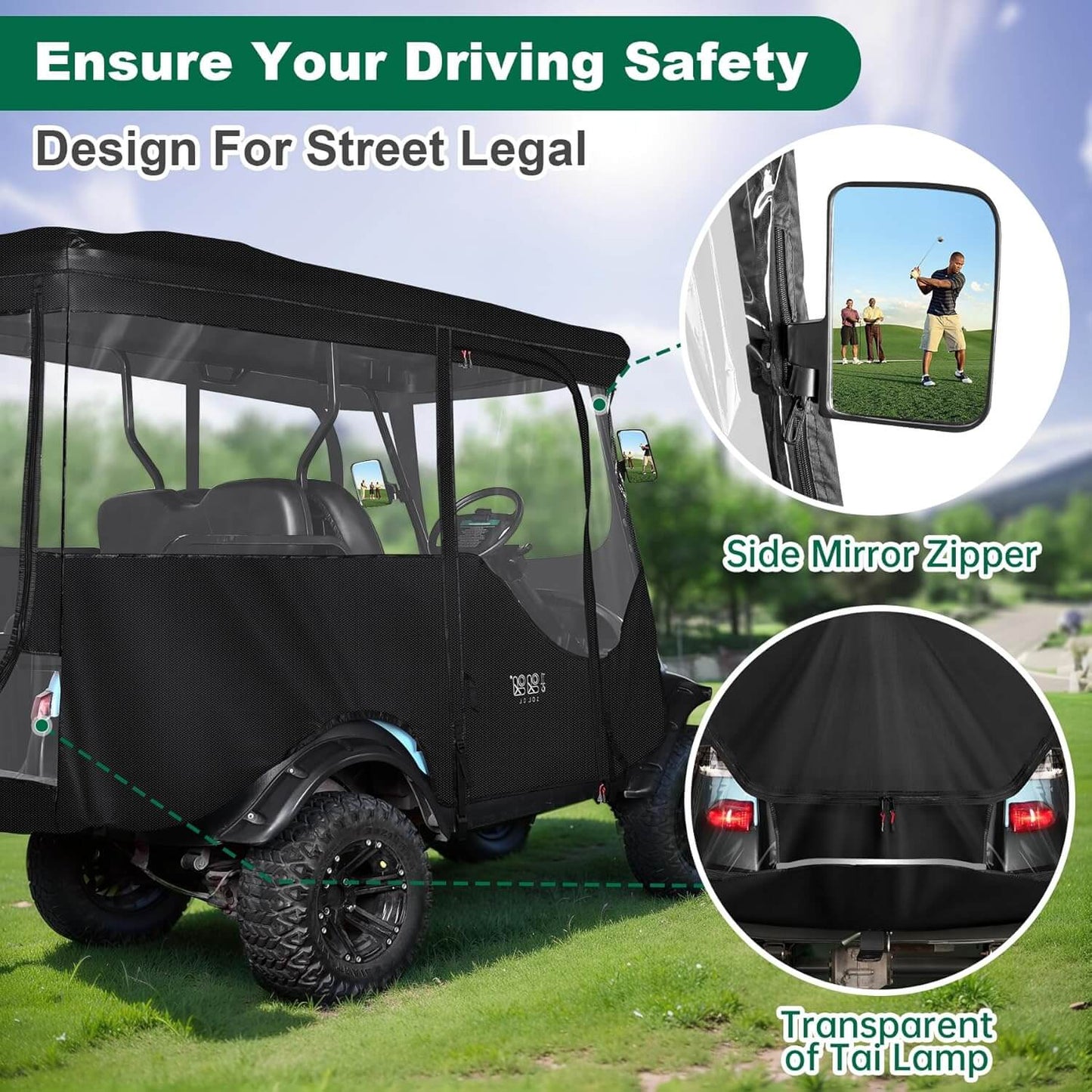 Golf Cart Cover Waterproof Windproof Snowproof Driving Enclosure