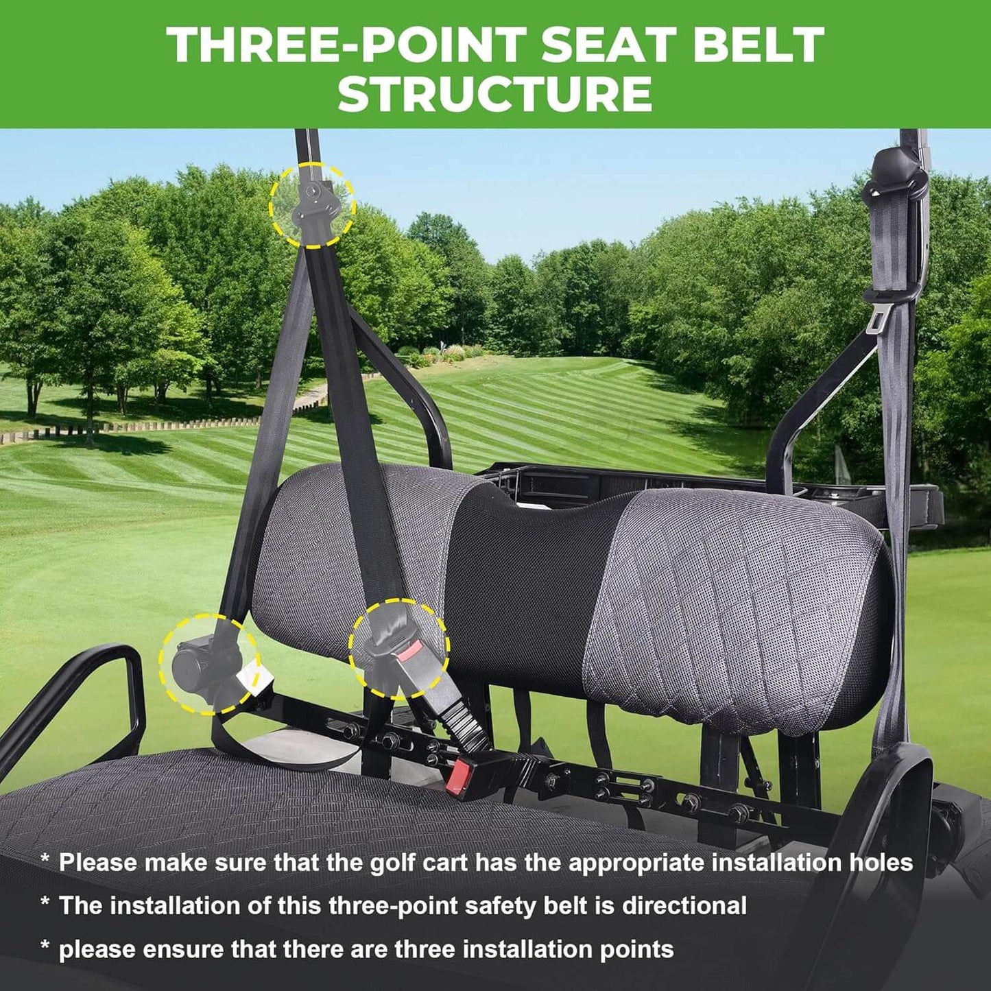 DOT-certified 3-point golf cart seat belts