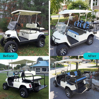 Blue Golf Cart Front and Back Seat Cover Comparison