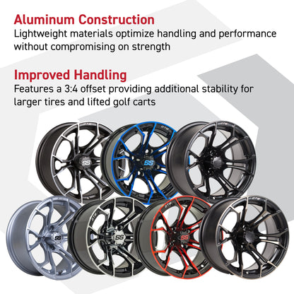 GTW Spyder Machined/Matte Grey 10 in Wheels with 205/50-10 Mamba Street Tires – Full Set