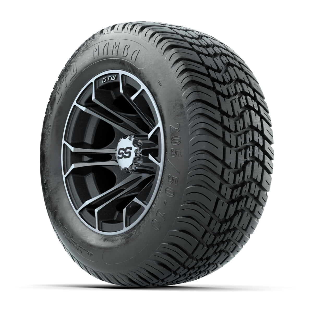 GTW Spyder Machined/Matte Grey 10 in Wheels with 205/50-10 Mamba Street Tires – Full Set