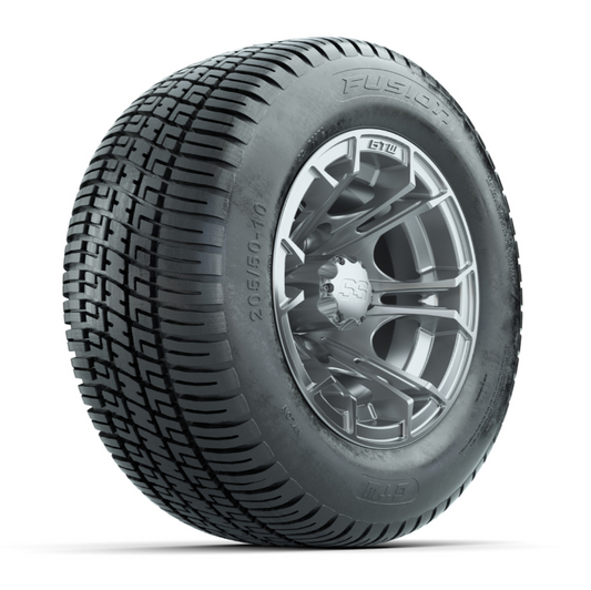 GTW Spyder 10” Silver Brush Golf Cart Wheels & 205/50-10 Tires Combo (Set of 4)