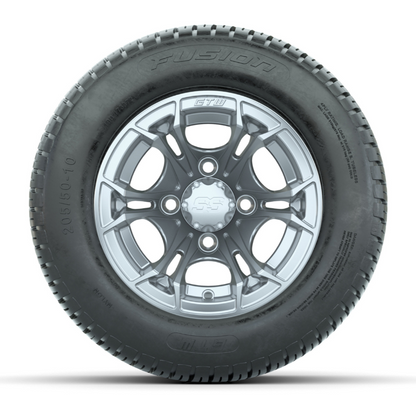 GTW Spyder 10” Silver Brush Golf Cart Wheels & 205/50-10 Tires Combo (Set of 4)