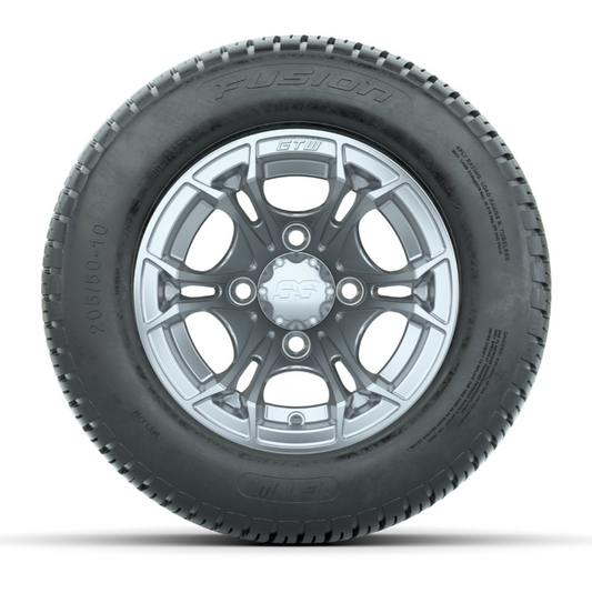 GTW Spyder 10” Silver Brush Golf Cart Wheels & 205/50-10 Tires Combo (Set of 4)