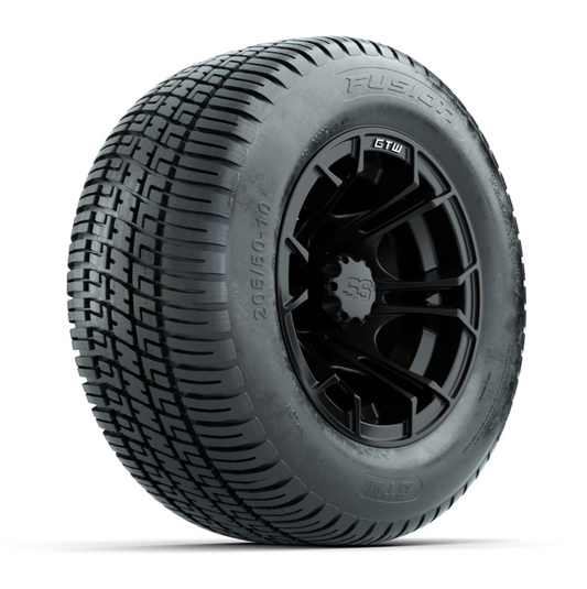 GTW Spyder 10" Matte Black Wheels with 18" Fusion Street Tires – 4-Ply Golf Cart Tire & Wheel Combo