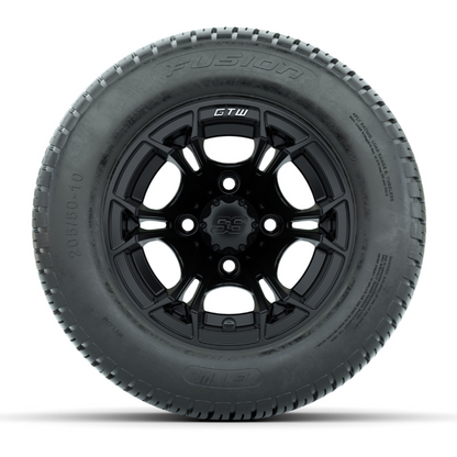 GTW Spyder 10" Matte Black Wheels with 18" Fusion Street Tires – 4-Ply Golf Cart Tire & Wheel Combo