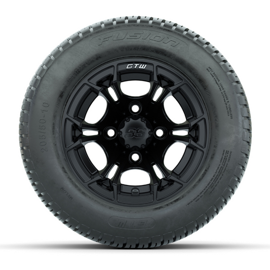 GTW Spyder 10" Matte Black Wheels with 18" Fusion Street Tires – 4-Ply Golf Cart Tire & Wheel Combo