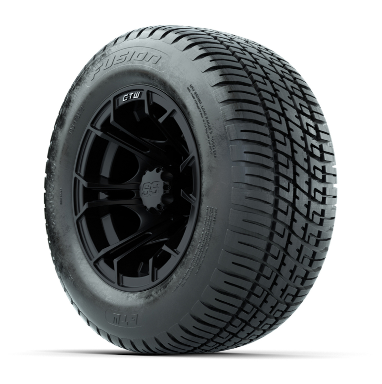 GTW Spyder 10" Matte Black Wheels with 18" Fusion Street Tires – 4-Ply Golf Cart Tire & Wheel Combo